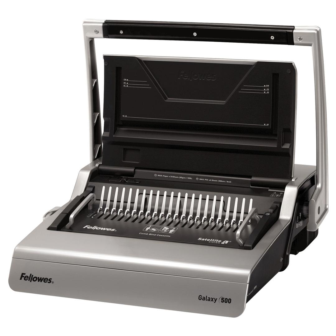 Perforelieur manuel anneaux plastiques pas US Galaxy 500 FELLOWES — Vue de gauche ouvert