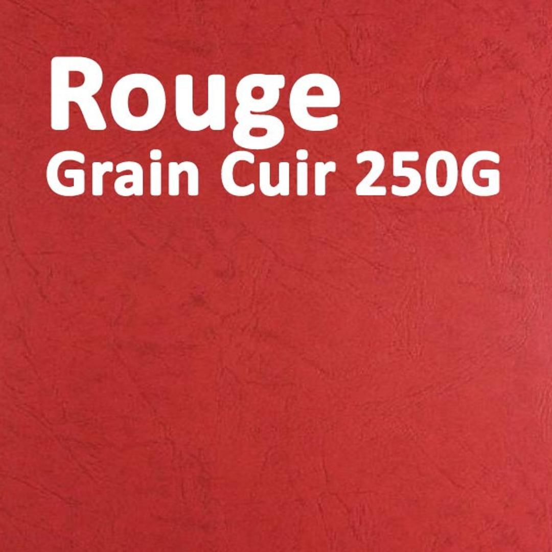 Couvertures cartonnées grain cuir 250 g/m² A4 rouge — Paquet de 100 couvertures cartonnées grain cuir 250 g/m² A4 rouge, texture grainée visible