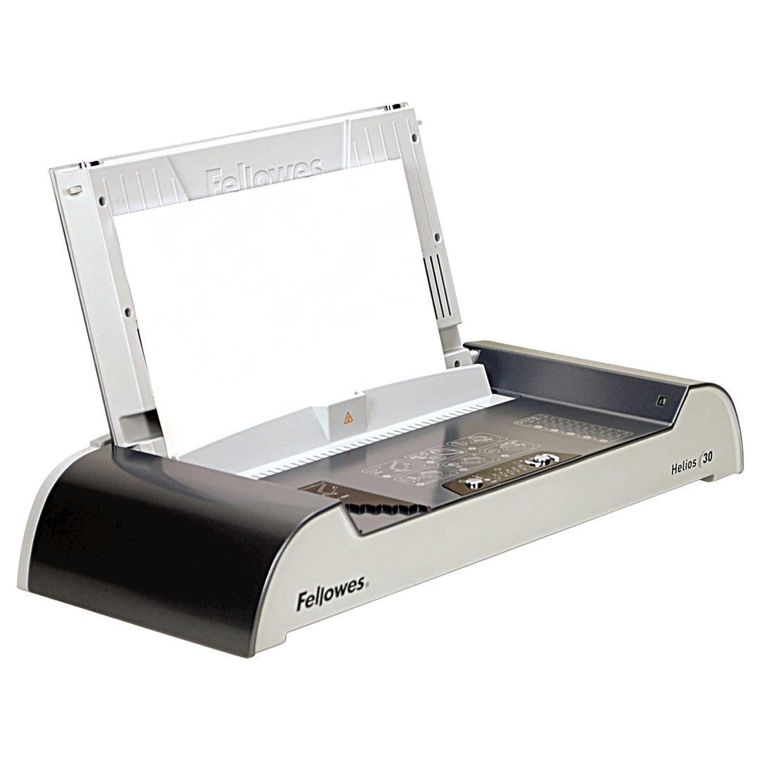 Thermorelieur Helios 30 FELLOWES — Vue de droite ouvert avec papier