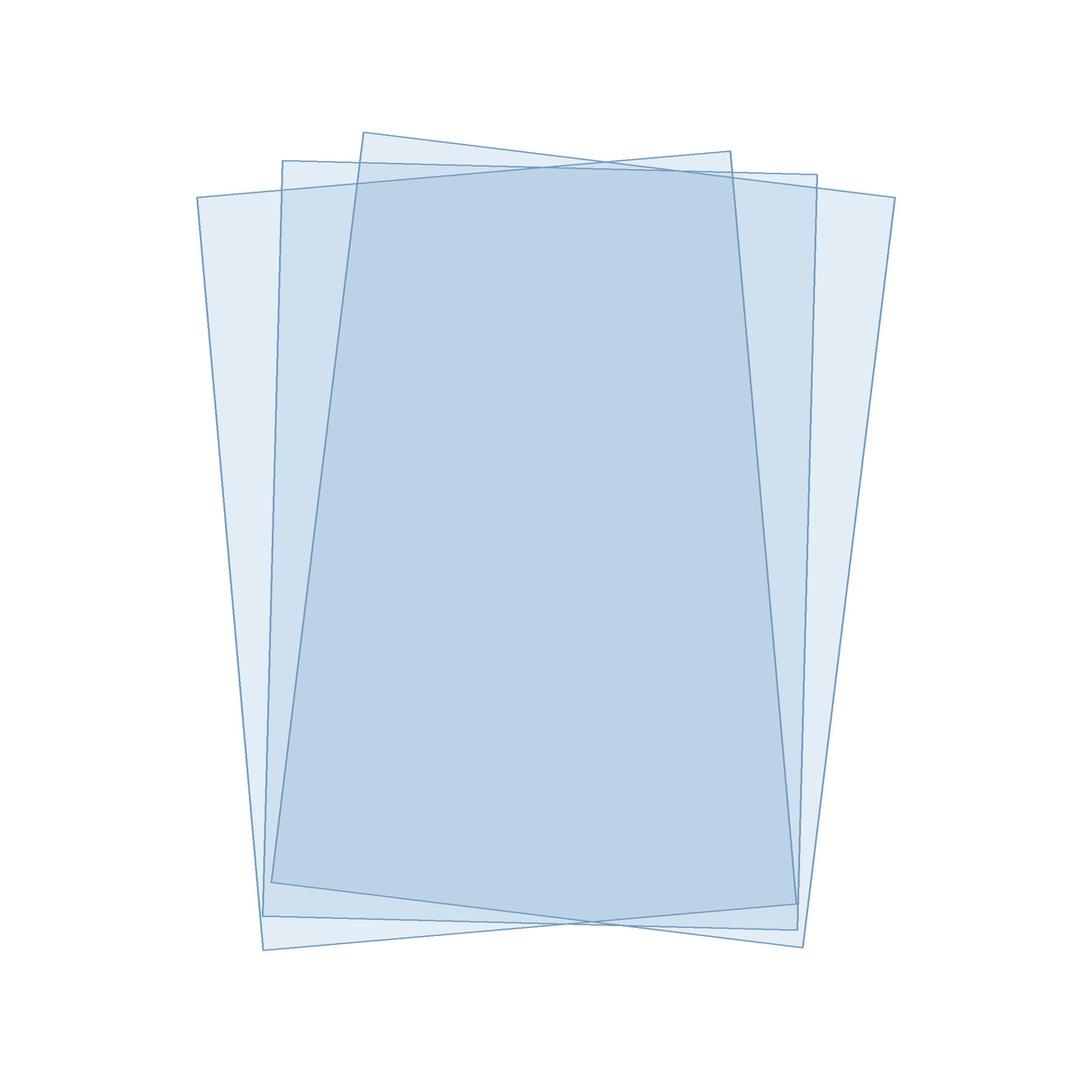 Plat de couverture PVC A4 transparent, 15/100 PVC 150 microns A4 FALCON K — Couvertures PVC transparentes A4 Falcon K 150 microns, trois feuilles superposées