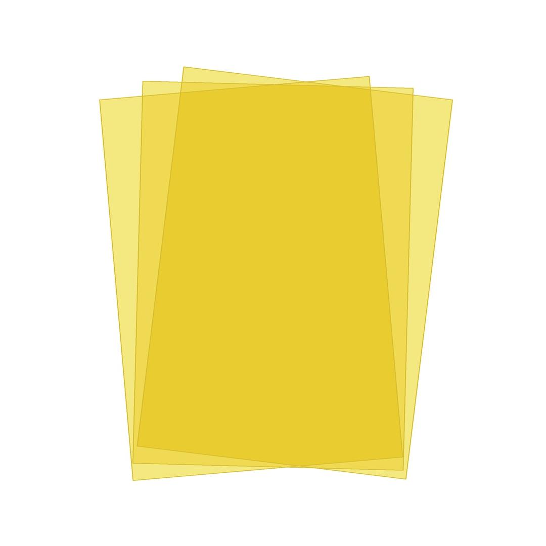 Plat de couverture PVC A4 jaune, 20/100 PVC jaune 200 microns A4 FALCON K — Couvertures PVC jaunes A4 Falcon K 200 microns, trois feuilles translucides superposées