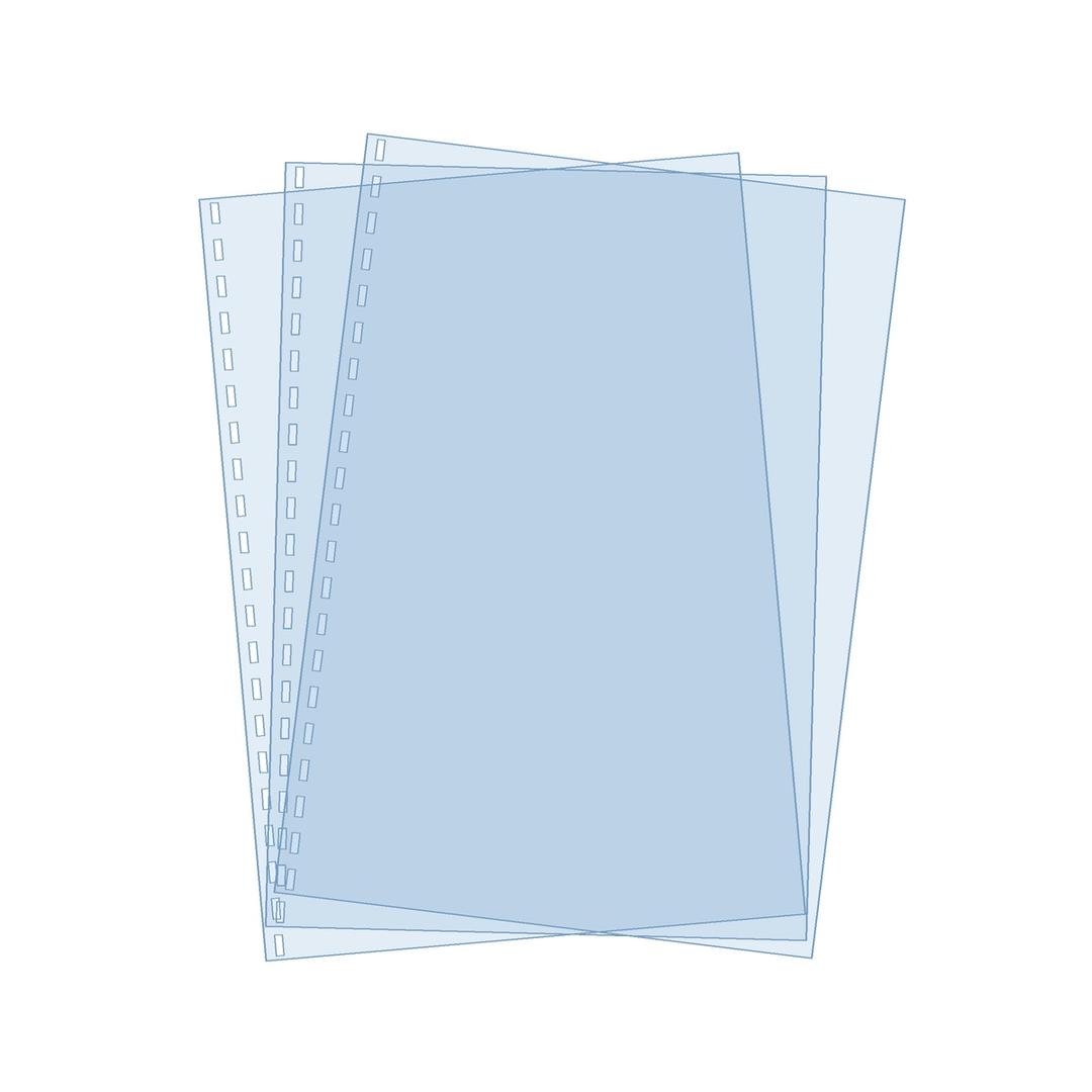 Plat de couverture PVC A4 perforé 21 trous, 20/100 PVC 200 microns A4, 21 trous rectangulaires FALCON K — Couvertures PVC transparentes A4 Falcon K 200 microns perforées 21 trous rectangulaires, trois feuilles superposées