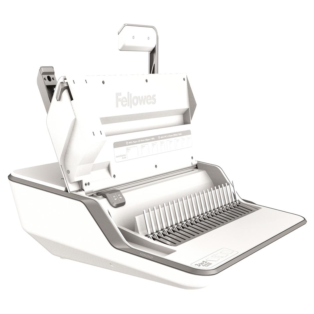 Perforelieur manuel anneaux plastiques pas US LYRA 3-en-1 FELLOWES — Vue de droite ouvert