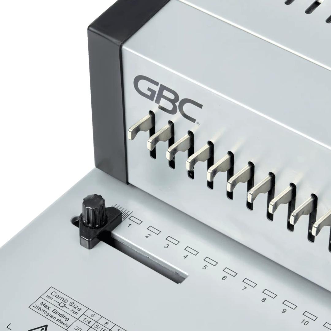 Perforelieur manuel anneaux plastiques pas US CB25 Pro GBC - Dents d'ouverture du peigne et molette de réglage du perforelieur GBC CB25 Pro