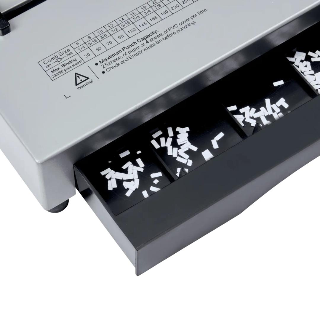 Perforelieur manuel anneaux plastiques pas US CB25 Pro GBC - Bac à confettis ouvert du perforelieur GBC CB25 Pro
