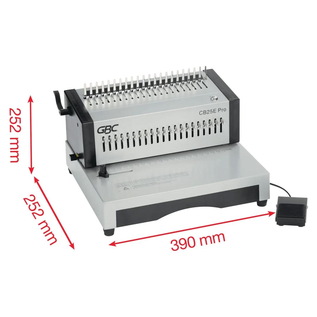 Perforelieur électrique anneaux plastiques pas US CB25E Pro GBC — Avec pédale de commande et dimensions 390 x 252 x 252 mm