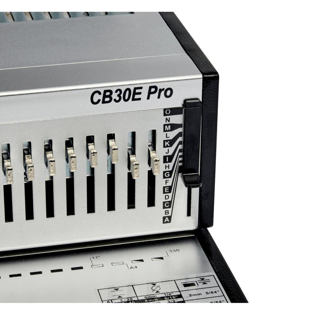 Perforelieur électrique anneaux plastiques pas US CB30E Pro GBC - Avec leviers de réglage individuels pour perforation