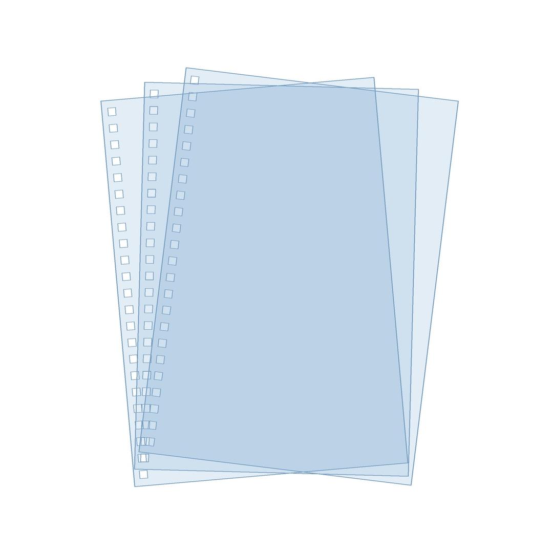 Plat de couverture PVC A4 perforé 23 trous, 20/100 PVC 200 microns A4, 23 trous carrés FALCON K — Couvertures PVC transparentes A4 Falcon K 200 microns perforées 23 trous carrés, trois feuilles superposées