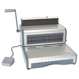Perforelieur électrique à pédale anneaux métalliques 23 boucles Pas 2:1 CB-6E21 RECOSYSTEMS - Perforelieur électrique RECOsystems CB 6 E avec sa pédale, vu de trois quarts