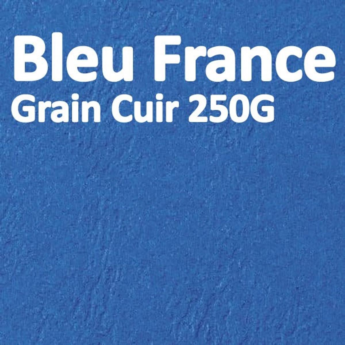 Couvertures cartonnées grain cuir 250 g/m² A4 bleu France — Couverture carton grain cuir bleu de France 250 g/m², format A4 — paquet de 100 feuilles