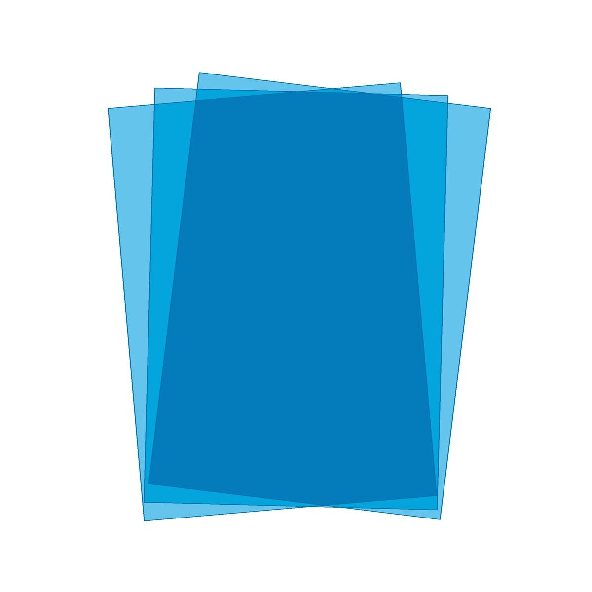 Couvertures PVC bleues A4 Falcon K 200 microns, trois feuilles translucides superposées