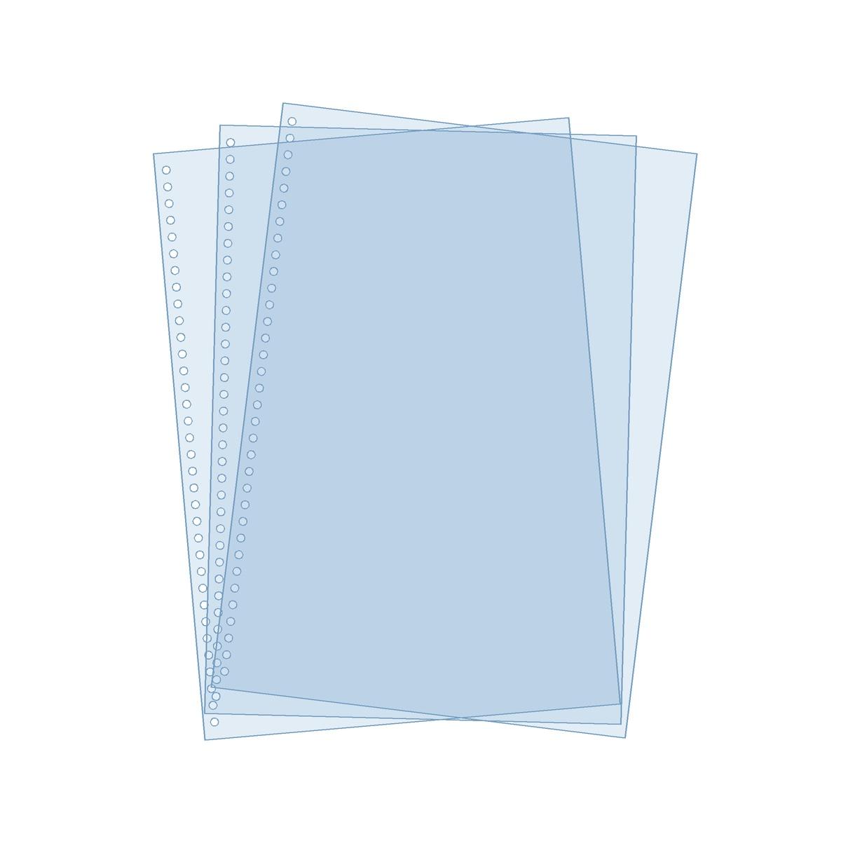 Couvertures PVC transparentes A4 Falcon K 200 microns perforées 34 trous ronds, trois feuilles superposées