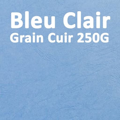 Couverture Grain Cuir bleu clair A4 250gsm — Couverture carton grain cuir bleu clair 250 g/m², format A4 — paquet de 100 feuilles